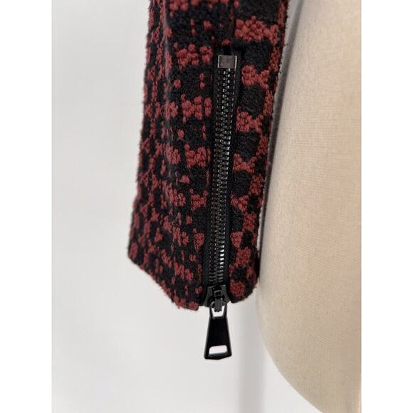 Tracy Reese Anthropologie Motto Zip Tweed Leather Trim Red Black Jacket Blazer 2 - Picture 9 of 16